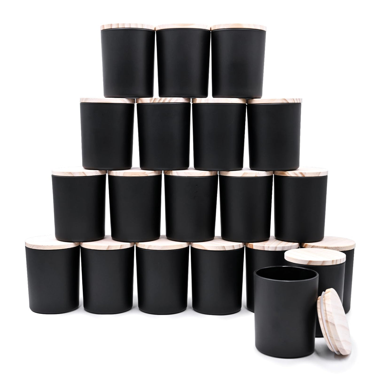 SHOWIN Thick Candle Jars for Making Candles 20 Pcs, 7 OZ Empty Jars with Wood Lids for Candle Making, Sample Container, Matte Black