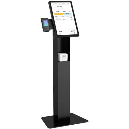 Mount-It! Kiosk Floor Stand For Monitors and VESA Compatible Digital Signage Displays with Printer Storage Slot and Card Reader Bracket, Fits 15" to 22" up to 22lbs - for Check-in & POS Stations Black