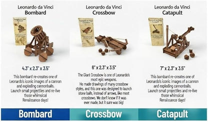 PATHFINDERS Leonardo Da Vinci weapons mini model kits catapult crossbow bombard set of 3 Engineering kits Educational Toys for Kids Science kit for Kids Age 8-10 10-12 stem Projects Wood Building Kits