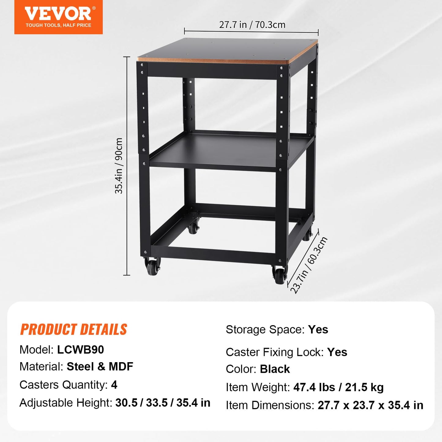 VEVOR Thickness Planer Stand, 100 lbs heavy loads, Three-Gear Height Adjustable Thickness Planer Table,with 4 Stable Casters & Storage Space, for most planers, saws, bench-top machines, power tools