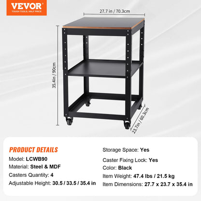 VEVOR Thickness Planer Stand, 100 lbs heavy loads, Three-Gear Height Adjustable Thickness Planer Table,with 4 Stable Casters & Storage Space, for most planers, saws, bench-top machines, power tools