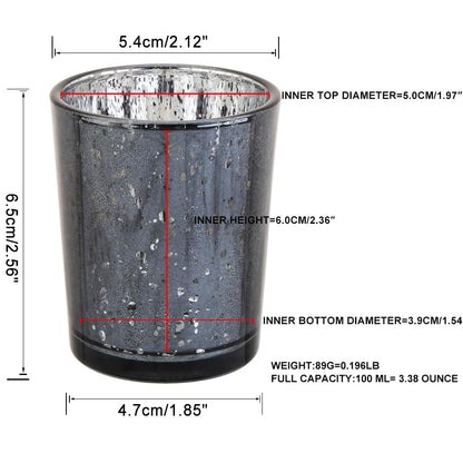 BTGLLAS Black Mercury Glass Tea Light Holders Set of 36 - Elegant Votive Candle Holders for Weddings, Showers and Home Decor - Perfect for Table Centerpieces and Parties (Glass, Black)