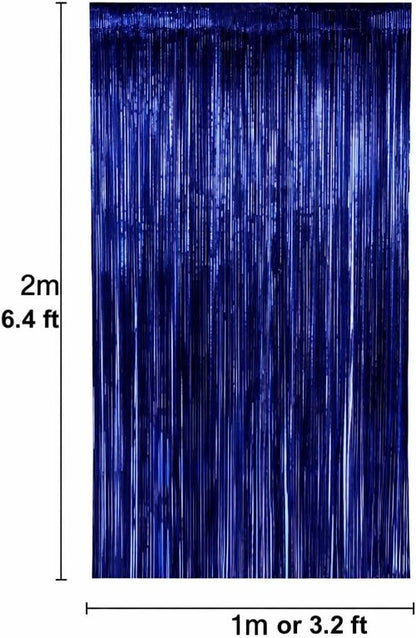 Dark Blue Metallic Foil Fringe Curtain Backdrop by [Brand Name] - 3.2ft x 6.4ft Party Decoration for Birthdays, Weddings & More