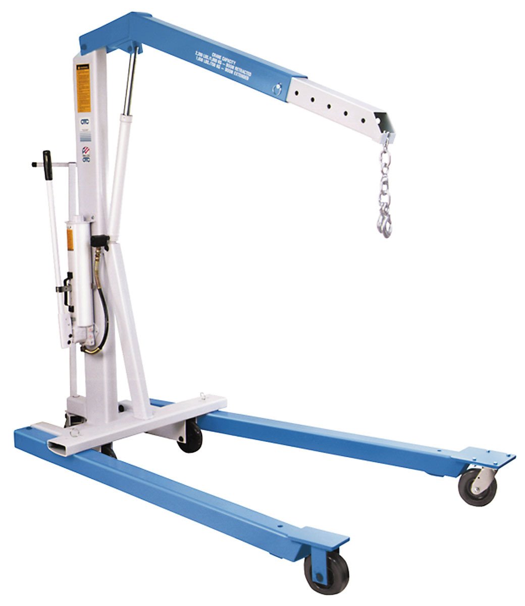 OTC 1820 4400 Pound Capacity Shop Crane - Heavy Duty Crane Features Fold Away Design, Adjustable Leg Spread, Telescoping Boom Extension, 2-Speed Hydraulic Hand Pump, 18-3/8" Chain
