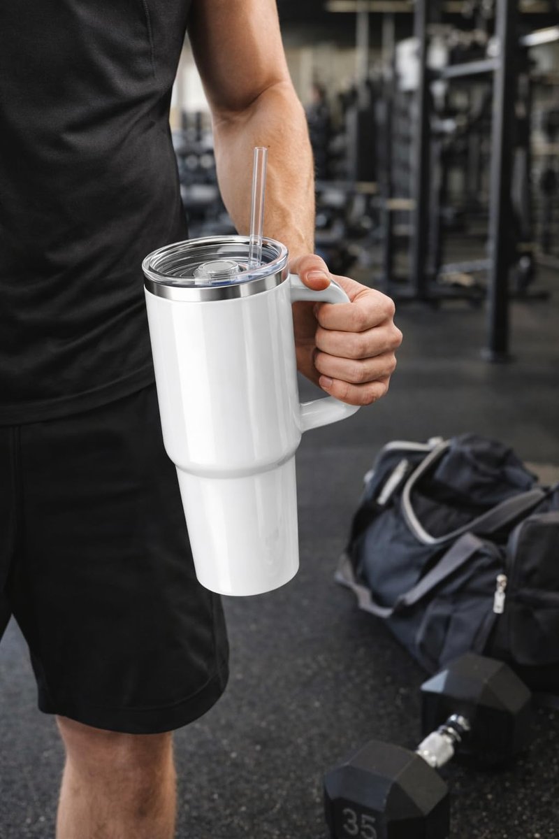 40 oz Stainless Steel Insulated Tumbler With Handle and Straw, Leakproof Lid, Double wall Vacuum Travel Mug, Keeps Drinks Hot and Cold 24h, Large Reusable Water Bottle, Car Cup Holder Friendly.
