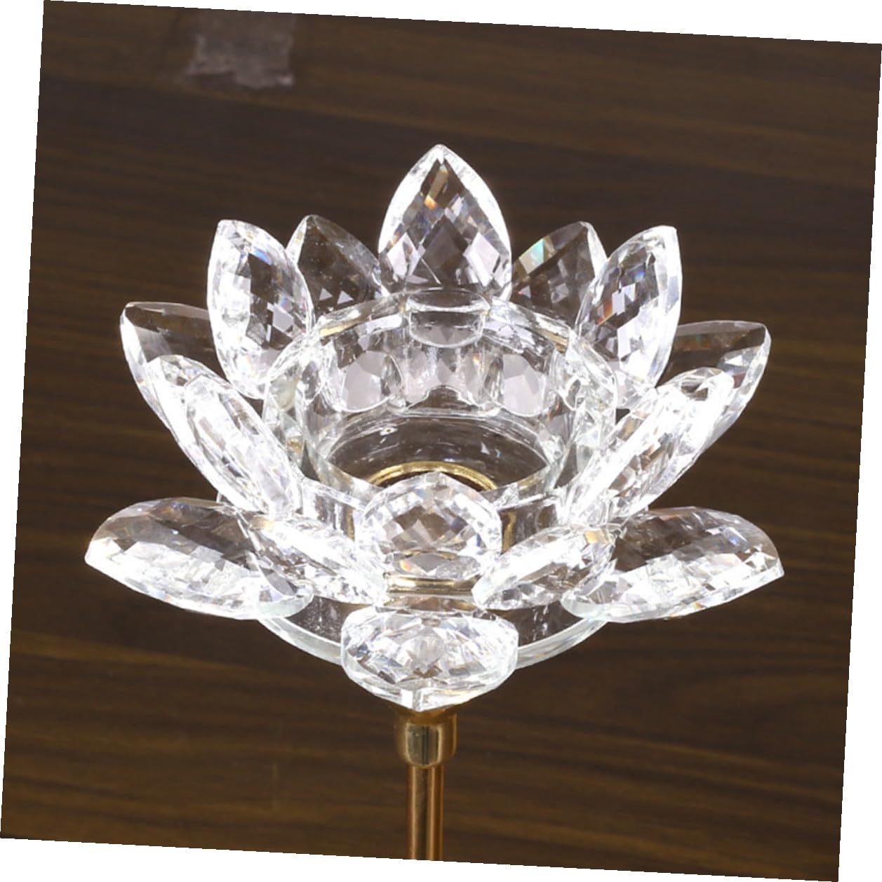 YARNOW Simple Decorative Crystal Lotus Candlestick Holder Small Metal Wedding Candle Stand for Candlelight Dinner Home Décor