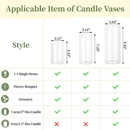 Glasseam Hurricane Glass Candle Holders: 3 Pcs Clear Cylinder Vases for Centerpieces Large Pillar Candle Holder for Floating Candles Modern Home Decor Wedding Table 5.3'' 7.3'' 9.5'' Height