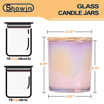 SHOWIN 10 OZ Thick Candle Jars for Making Candles 15 Pcs, Empty Jars with Wood Lids for Candle Making, Sample Container, Glitter Pink