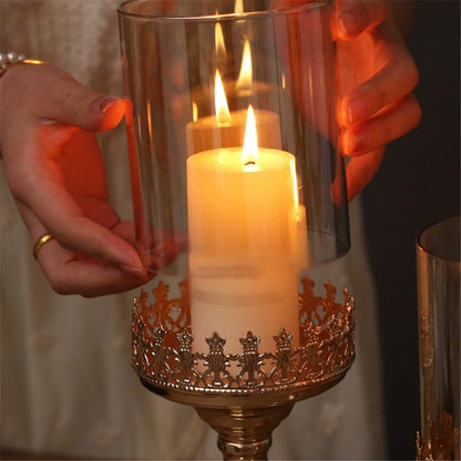 Candlestick Holders Light Luxury Gold Tall Candlestick Metal Glass Dinner Table Decoration Candle Holder Candle Holders(Small)