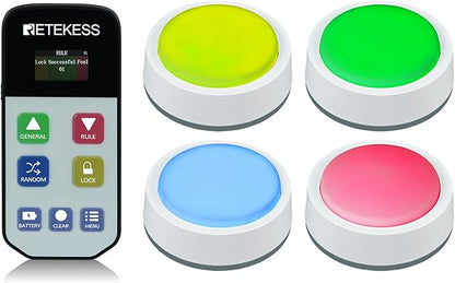 Retekess TM102 Trivia BuzzersJeopardy Buzzers3 Working Modes66ftPhysical SwitchesFamily Feud Game for Adults with 4 Rechargeable Buzzers