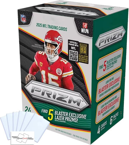 2025 Prizm Football NFL Blaster Box with 24 Trading Cards + 6 Toploaders and StreetCards Magnet!