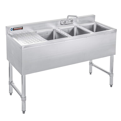 DuraSteel 3 Compartment Sink Commercial Kitchen Sink - NSF Stainless Steel Triple Three Bay Utility with CEC No Lead Faucet - Left Drainboard Restaurant Bar Small Garage Slop Prep Food Truck Large