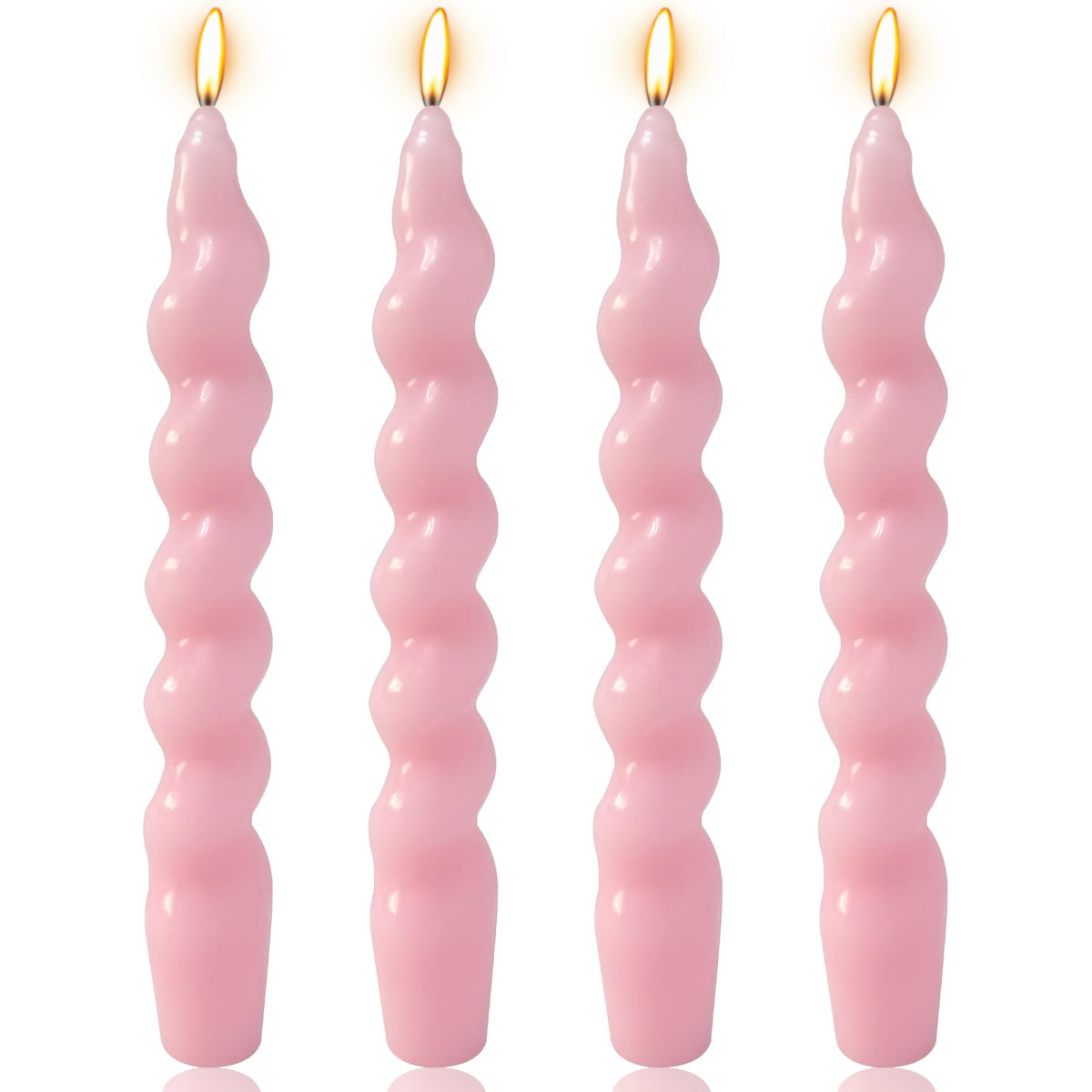 4 Pack 7 Inch Baby-Pink Spiral Taper Candles, Unscented Dripless Fat Twisted Candlesticks for Home Décor Party Wedding and Celebrations