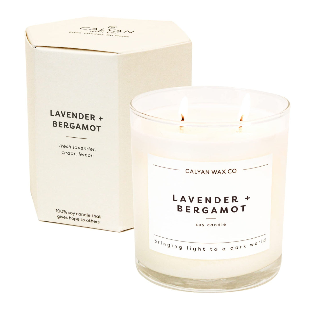 Calyan Wax Co. Lavender & Bergamot 2 Wick Scented Candle - 37 Hour Burn - Luxury Clean Soy Wax Candles - Long Lasting Large Glass Jar Candle for Home - 8.8oz