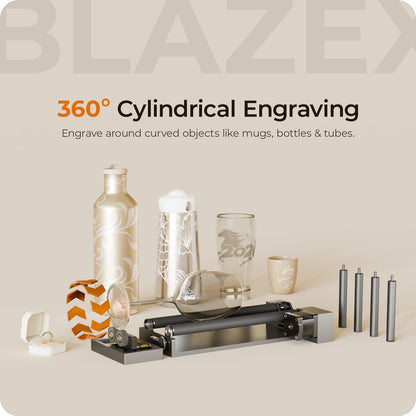 BlazeX M3 10W Laser Engraver Machine with Rotary Roller and Risers Kit, Honeycomb, Enclosure, Engraving Materials, Class 1