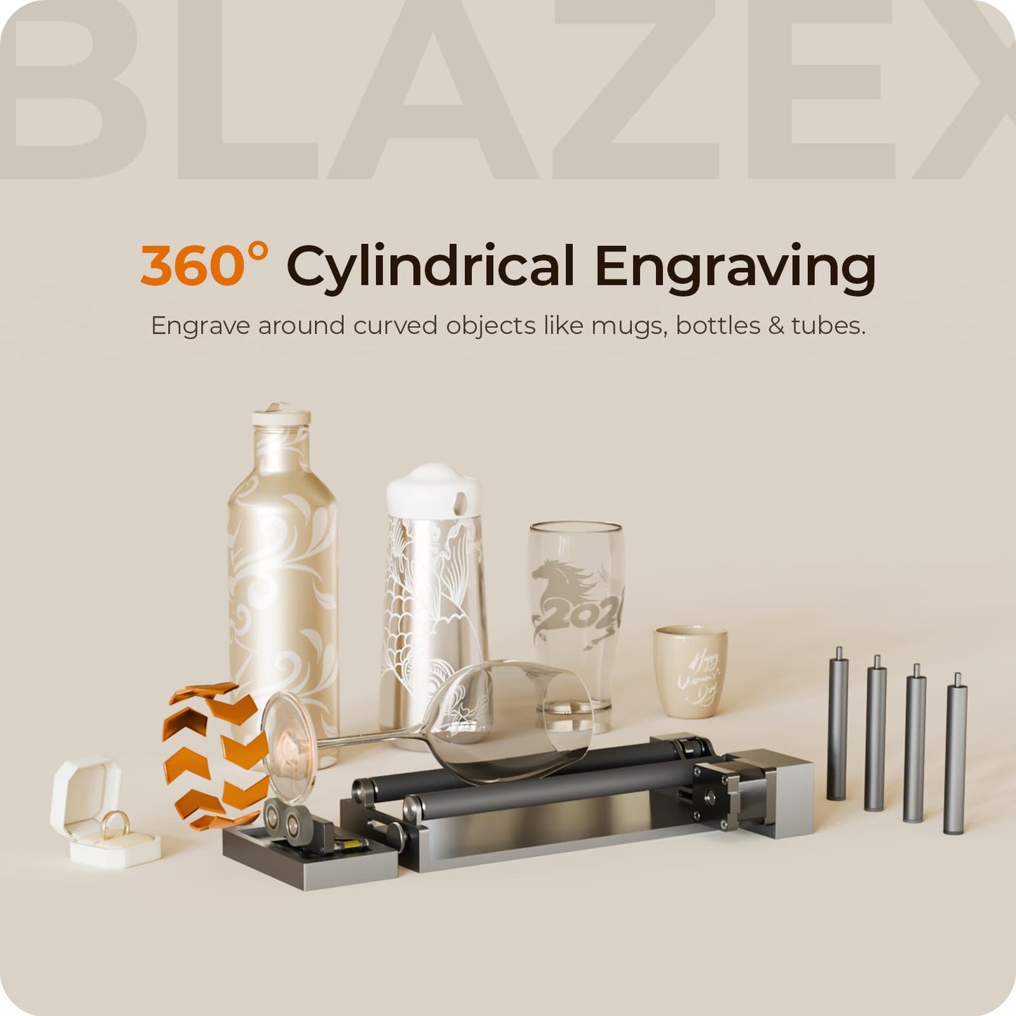 BlazeX M3 10W Laser Engraver Ultimate Bundle with Rotary Roller and Risers Kit, Air Purifier, Air Assist, Honeycomb Bed, Enclosure, Engraving Materials, Class 1