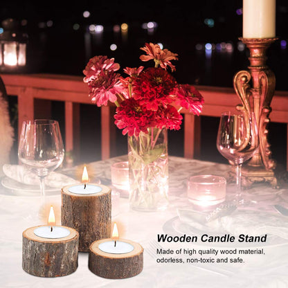 3PCS Wooden Tealight Candle Holder, Birch Logs Candle Holder Stand Wood Votive Tealight Holder Candlestick Centerpiece for Rustic Wedding Party Birthday Holiday Decor