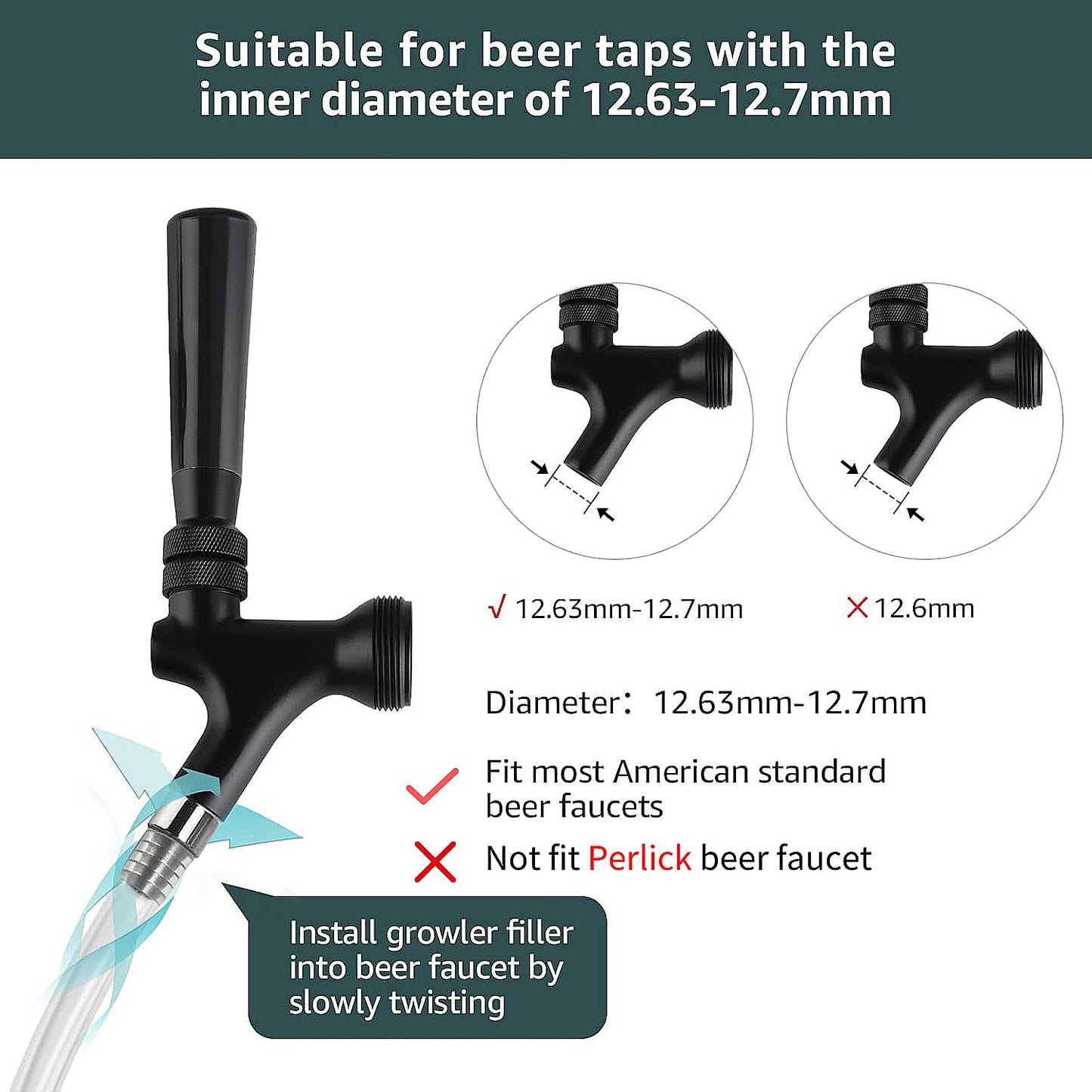 2PCS Growler Filler Tube Hose,12'' 5/16" I.D Silicone Growler Filling Tubing Leak-free Beer Jug Filler Funnel,Stainless Bottle Filler Barb Fitting Fit ID12.63-12.7mm Kegerator Tap Beer Faucet Outlet