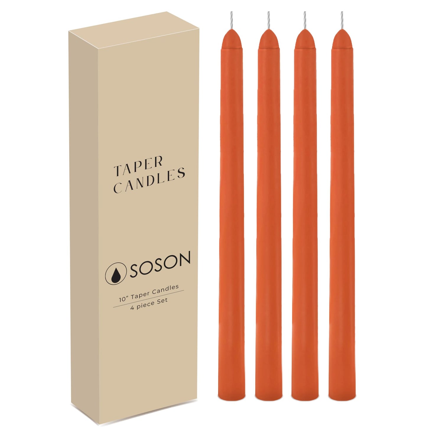 Simply Soson Orange Taper Candles 10 inch Dripless, Set of 4, Perfect for Dinner, Wedding, Party or Christmas