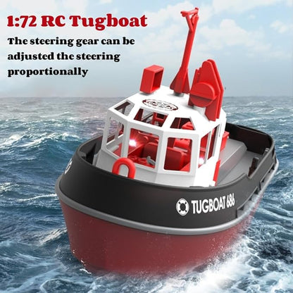RC Boat 1/72 RC Tugboat for Pools and Lakes 2.4Ghz High-Speed Remote Control Boat with LED Lights and Low Battery Alarm for Teen and Adults