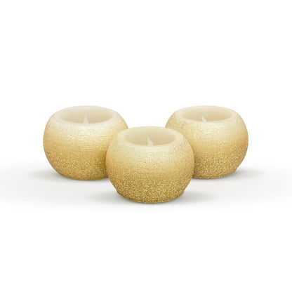 FURORA LIGHTING Gold Glitter Flameless Candles - Small 2.4" W x 1.6" H Real Wax, LED Flicker, 3-Pack, Battery Included, Home Decor & Centerpiece