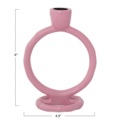 Creative Co-Op Enameled Aluminum Circle Taper Holder, Pink
