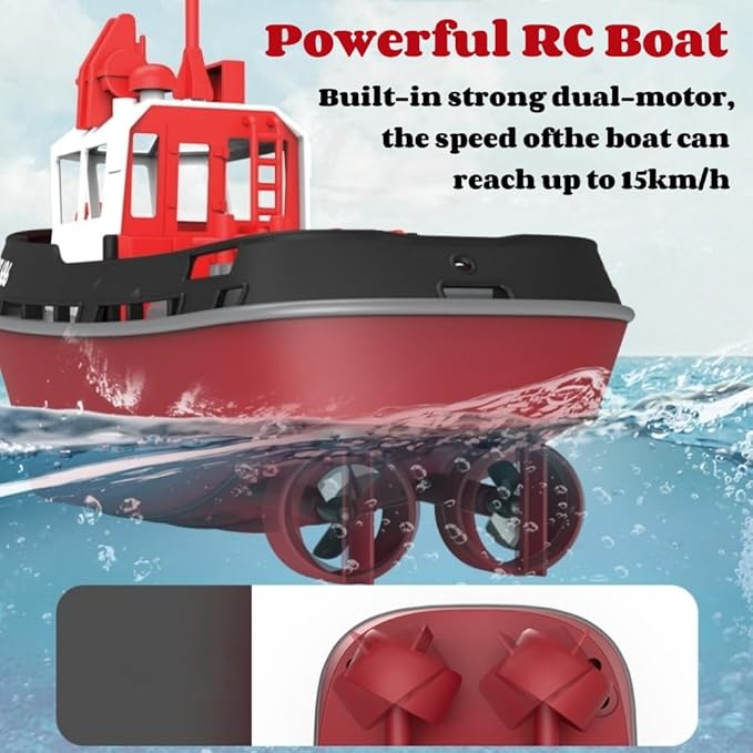 RC Boat 1/72 RC Tugboat for Pools and Lakes 2.4Ghz High-Speed Remote Control Boat with LED Lights and Low Battery Alarm for Teen and Adults