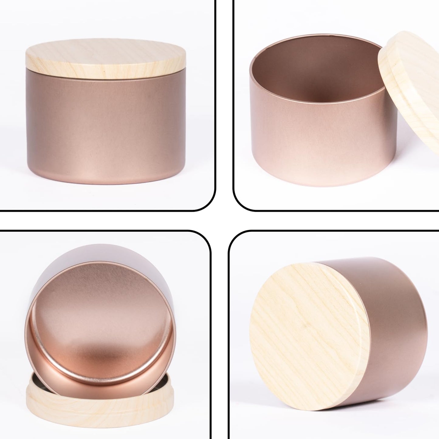 Hiztghc 24-Pack 8oz Cylinder Candle Tins with Wood-Grain Lids Multi-Purpose Containers for Storage,Aromatherapy Candle Making, Small Plants, Holiday Gifts & Arts & Crafts (Rose Gold)