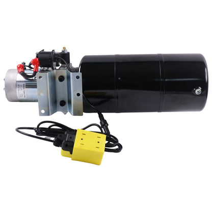 Solarhome 12V DC Single Acting Hydraulic Power Unit 1.6KW 2600PSI 1.1GPM Steel Tank 12 Quart(3 Gal) with Remote Control 8Ft Long Flange with 4 Holes Through SAE 8 Ports