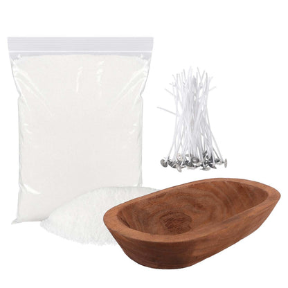 CLTNIKET 2LB Pure White Pearl Wax DIY Candles，Snow Sand Wax DIY Candle Making Kit - Complete Set with Wooden Bowl, 20 Cotton Wicks for Easy Crafting & Home Decor.