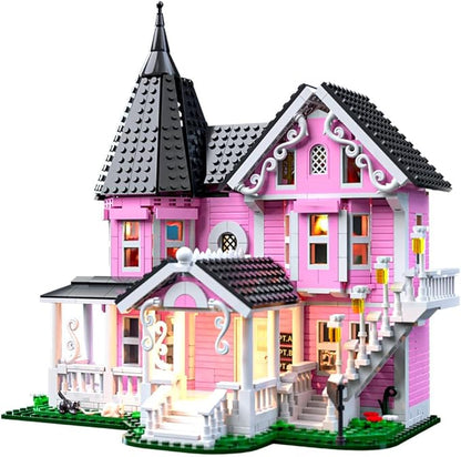 1349PCS Pink Palace House Building Set Halloween Haunted House Blocks Toy with Lights Christmas for Teens Girls 12+ Halloween House Kit for Kids Adults