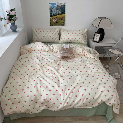 Nayoroom Heart Duvet Cover Queen Size Kawaii Pink Heart Printed on Cream White Bedding Set 3Pcs Kids Girls Cute Heart-Shaped Pattern Comforter Cover with Zipper Closure Soft Breathable Microfiber