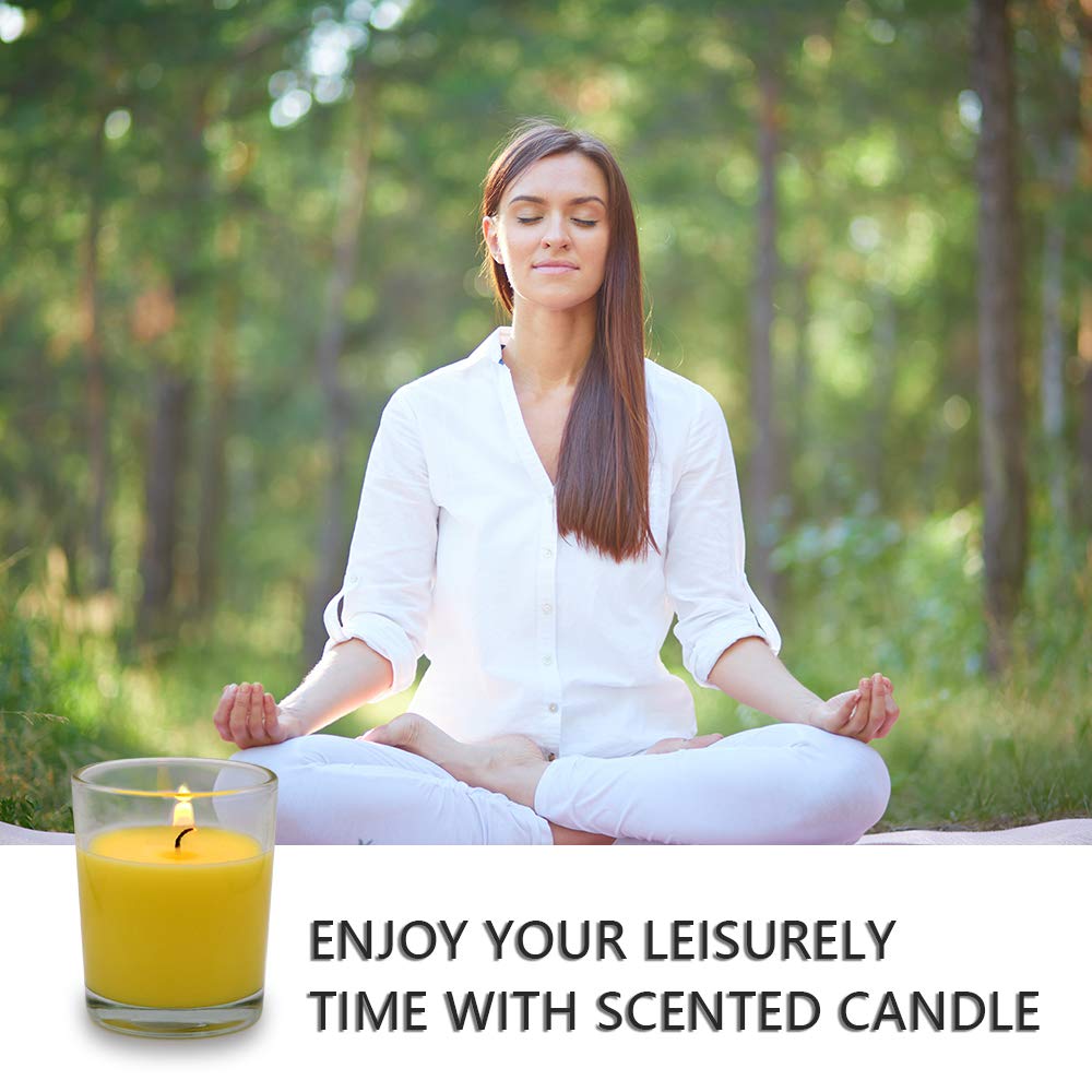 Yellow Votive Candles in Glass Small Citronella Candles Outdoor Bulk Soy Wax Candles for Party, Wedding, 12 Packs