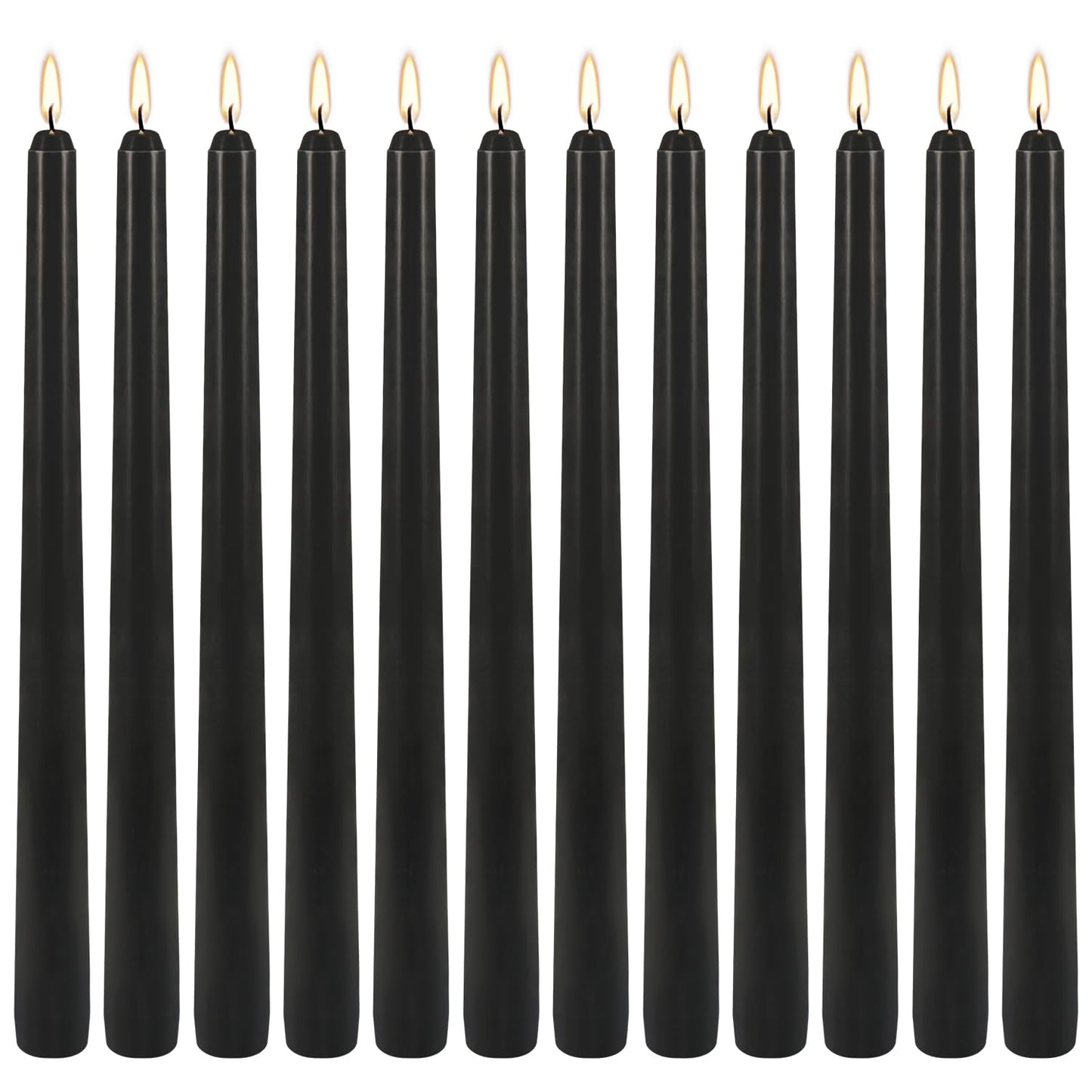 12Pack 10inch Black Taper Candle-Unscented and Smokeless-8hours Long Burning time,Dripless,Ideal for Halloween Taper Candles, Weddings, Dinner,Parties