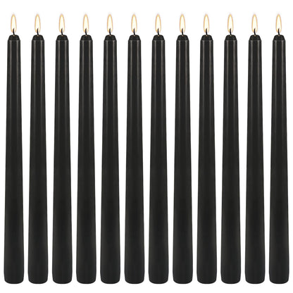 12Pack 10inch Black Taper Candle-Unscented and Smokeless-8hours Long Burning time,Dripless,Ideal for Halloween Taper Candles, Weddings, Dinner,Parties