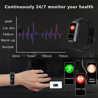 Fitness Tracker with Heart Rate/Blood Oxygen/Sleep Monitor, 20+ Sports Modes Smart Watches for Women/Men, Activity & Step Tracker Smart Watch for Android/iOS Phones (Black)