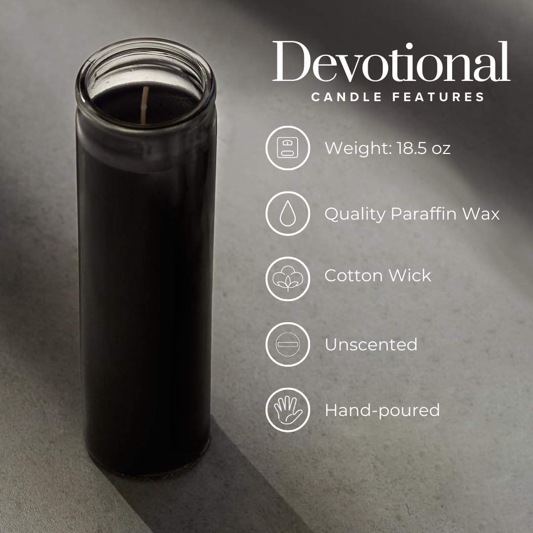Simply Soson 2x8 inch Black Devotional Candles in Glass Jar - 6 Pack - 90 Hours – Prayer Candle - Tall Pillar Candles for Religious, Memorials, Party Decor