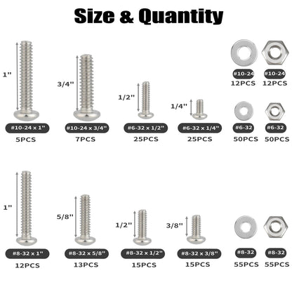 VGBUY 351Pcs Machine Screws Nuts and Bolts Assortment Kit, # 6-32# 8-32# 10-24 Phillips Pan Head Assorted 304 Stainless Steel Bolts Nuts Flat Washers Bolts with Case