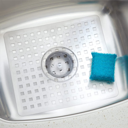 InterDesign Basic Dish Drainer, Medium Sink Accessories That Protect and Add Functionality, Made of PVC Plastic, Clear
