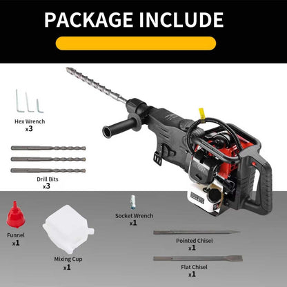 HANBENYTEX 32.6CC 2 Stroke Gas Powered Demolition Jack Hammer,3-in-1 Gasoline Hammer Drilling Machine Breaker Punch Drill Chisels Heavy Duty Gasoline Concrete Breaker Rock Drill for Crushing,Chiseling