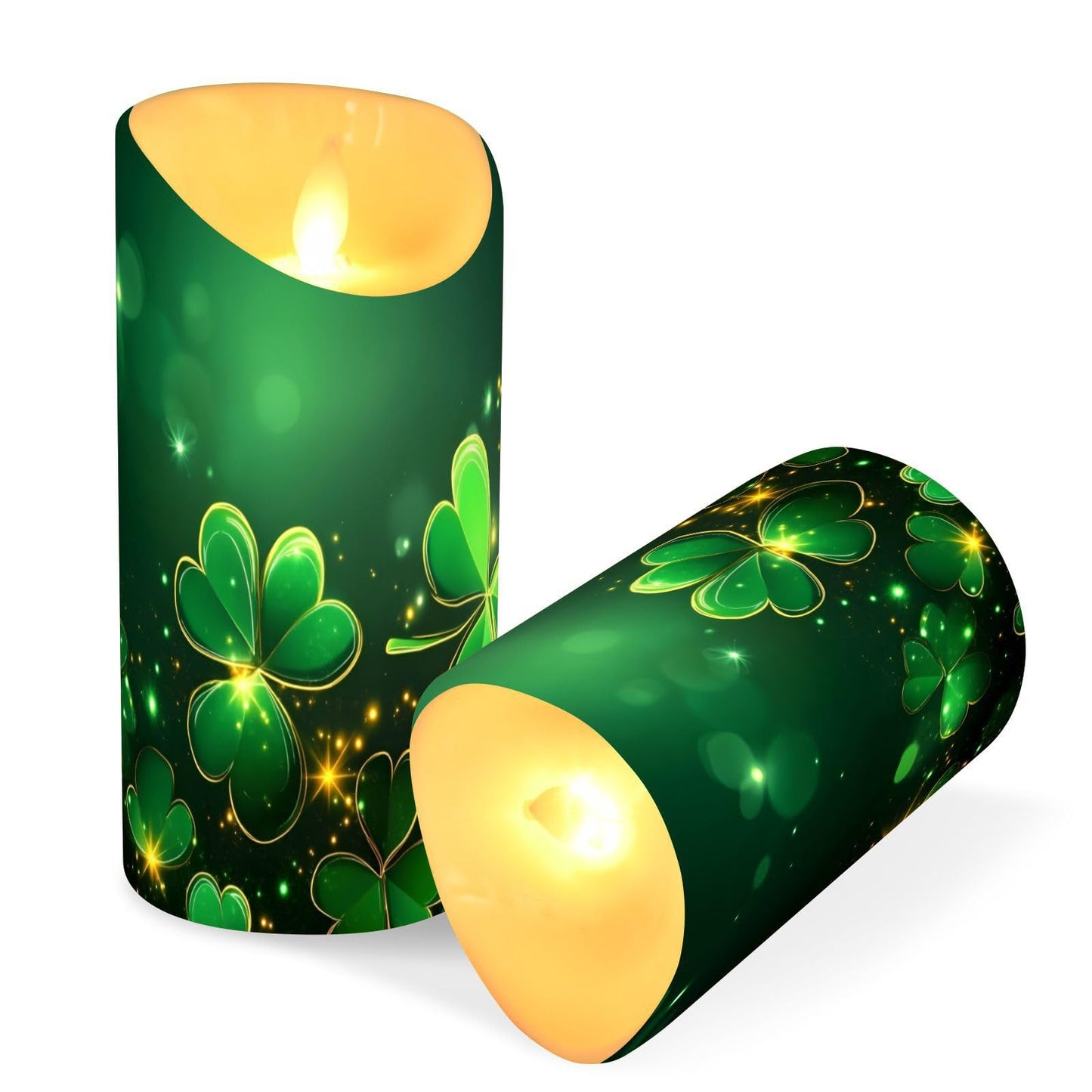 St. Patrick's Day Flameless Candles Set of 2 Clover Pattern C Realistic LED Candles with Remote Battery Operated Holiday Decorations