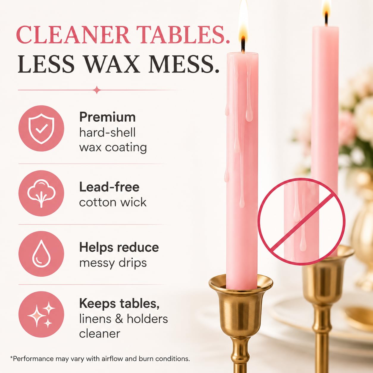 Dinil Pink Taper Candles - 10 Inch Unscented Dripless Smokeless Candlesticks Set of 4 | Perfect for Fall, Halloween, Thanksgiving, Dinner, Wedding and Party Decoration