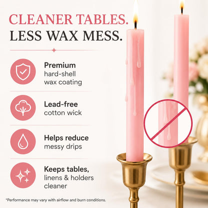 Dinil Pink Taper Candles - 10 Inch Unscented Dripless Smokeless Candlesticks Set of 4 | Perfect for Fall, Halloween, Thanksgiving, Dinner, Wedding and Party Decoration