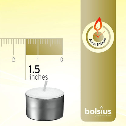 BOLSIUS 50 Unscented Tea Lights - 8 Hours Burn Time - Premium European Quality - Consistent Smokeless Flame - 100% Cotton Wick - Dinner, Wedding, Party, Restaurant, Spa, Church, & Home Décor Tealights
