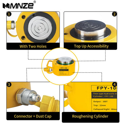 MMNZE 100T 20mm/0.79" Stroke Mini Hydraulic Ram Jack - Porta Power Retract Automatically Split Single Acting Lifting Cylinders for Machinery, Ship Bridge Construction