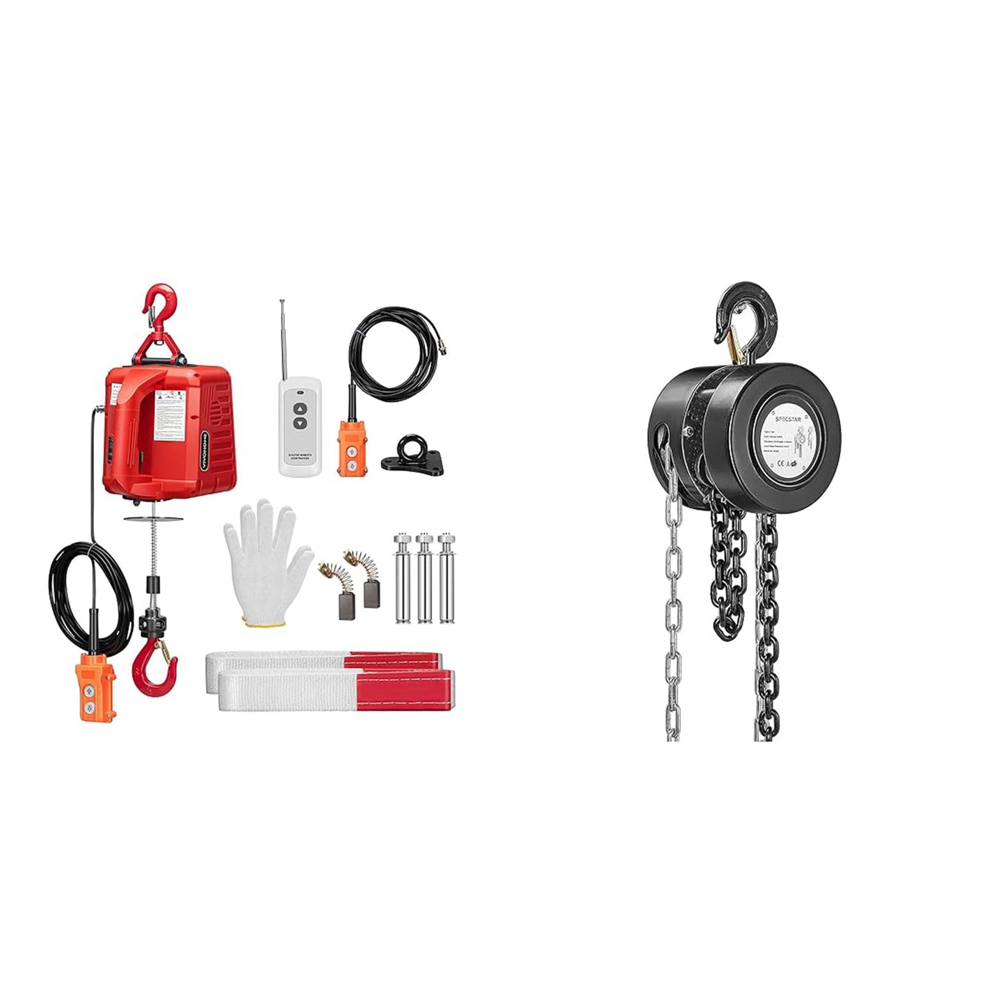 VIVOHOME 3-in-1 Electric Hoist, Powerful 110V Portable Winch with 1100Lbs Loading Capacity with SPECSTAR Hand Chain Hoist 1 Ton 2200 Lbs Capacity 10 Feet with 2 Heavy Duty Hooks