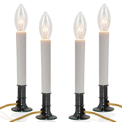 SUNSGNE Electric Christmas Window Candles with Nickel Plated Base, Electric Window Candle Lamp Lights Plug in Christmas Candle Lamp with 7 Watts C26 Light Bulbs, Turn On/Off Switch (Pack of 4)
