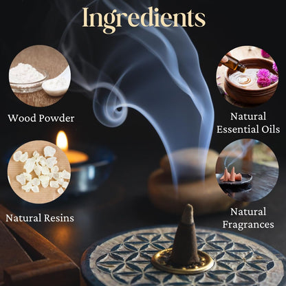 Bless International Coconut 100%-Natural-Incense-Cones Handmade-Hand-Dipped Organic-Chemicals-Free for-Purification-Relaxation-Positivity-Yoga-Meditation The-Best-scents (60 Count)