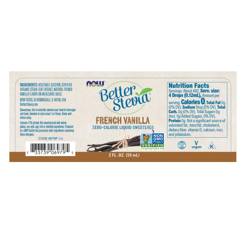 NOW Foods BetterStevia French Vanilla Zero-Calorie Liquid Sweetener, Keto Friendly, Suitable for Diabetics, No Erythritol, 2-Ounce