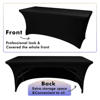 Nasitos 2 Pack Spandex Fitted Black Tablecloth for 4 Foot Tables-Open Back Folding Table Cover Washable Fabric Stretch, Tight and Wrinkle Resistant Table Protector for Trade Show, Craft Show, Events